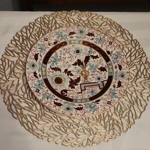 Antique Masons Turquoise Floral Cake Stand - 1860s Ironstone Dessert Dish